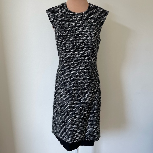 AKRIS PUNTO Black Gray Wool Tweed Mixed Media Knee-Length A-Line Dress EUC US 6 - Picture 4 of 12